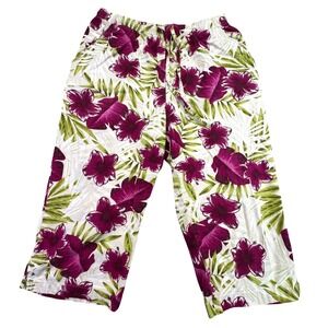 Erika Pants Women's Medium Floral Capris Lightweight Drawstring‎ Waist Tropical